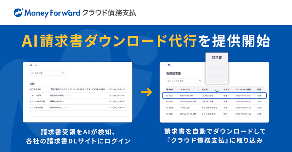 マネーフォワード、「AI請求書ダウンロード代行」を提供開始