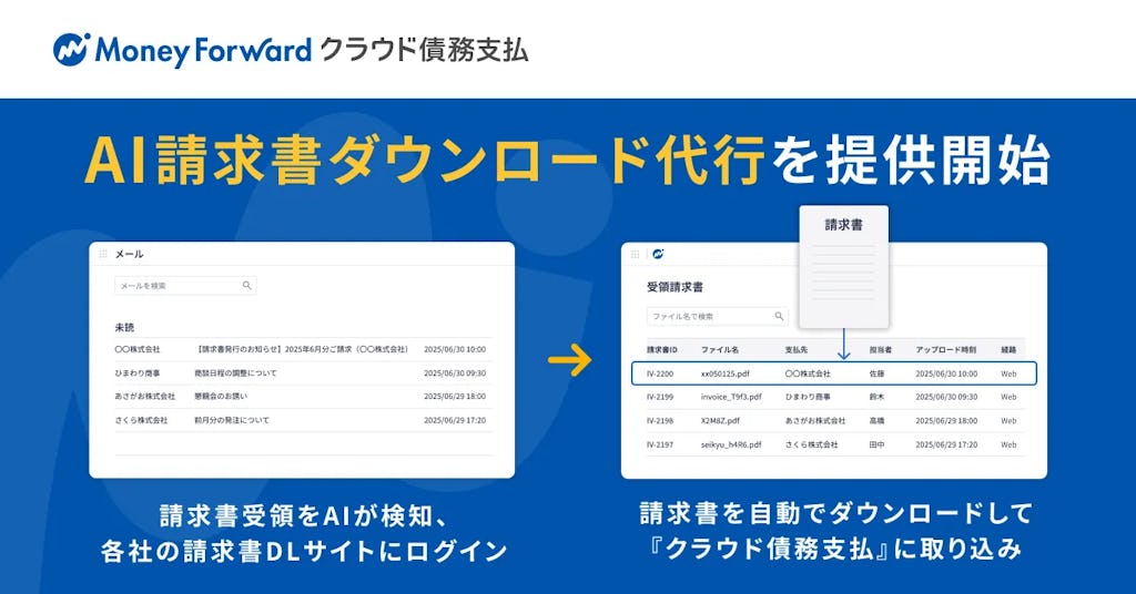 マネーフォワード、「AI請求書ダウンロード代行」を提供開始