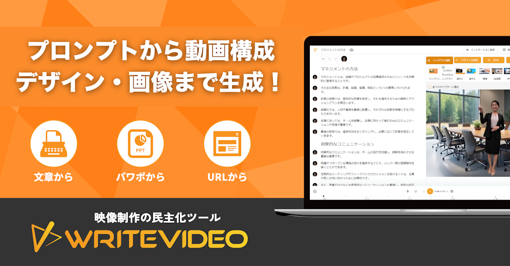 AI動画生成「WriteVideo」、プロンプトから構成・デザインまで自動生成するβ版を提供開始
