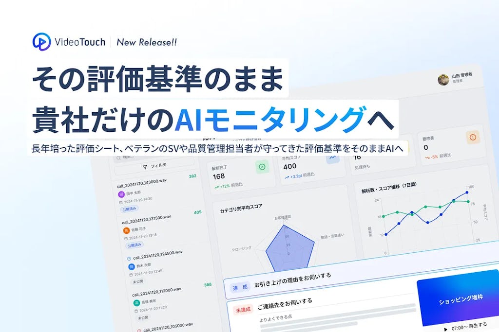 VideoTouch、コンタクトセンター向け「AIモニタリング」を正式リリース。評価を教育につなげるDXへ