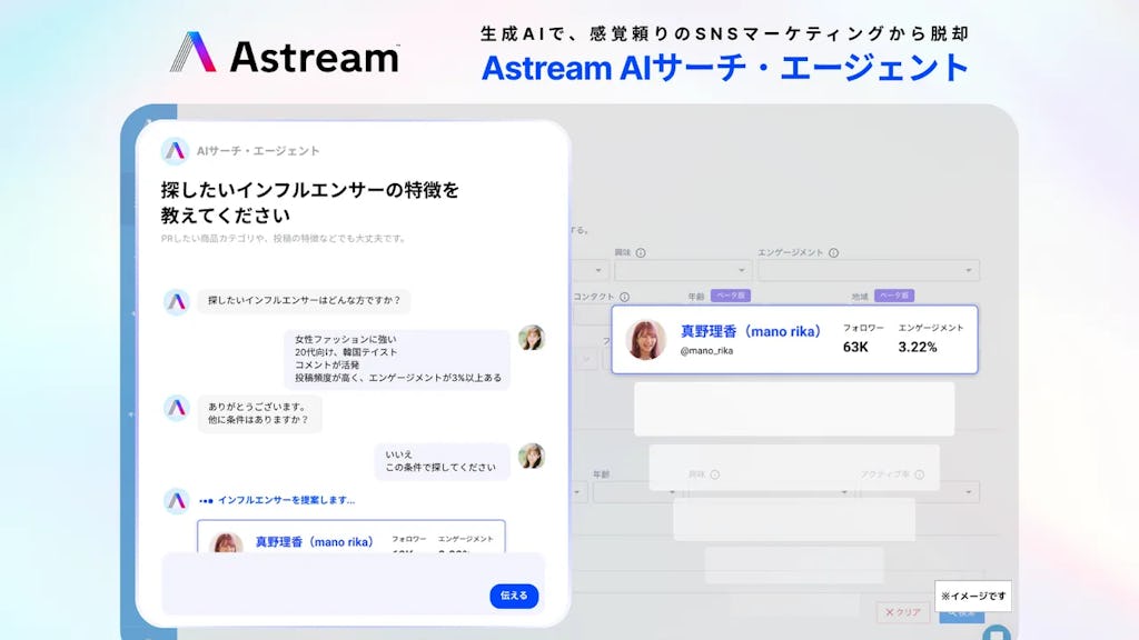 生成AIが最適な投稿者を提案、Astreamの新機能がインフルエンサー選定を後押し