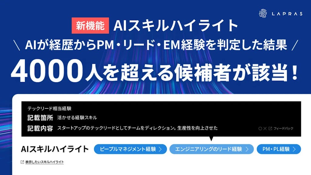 LAPRASが「AIスキルハイライト」提供開始、経歴書から隠れたマネジメント経験を可視化