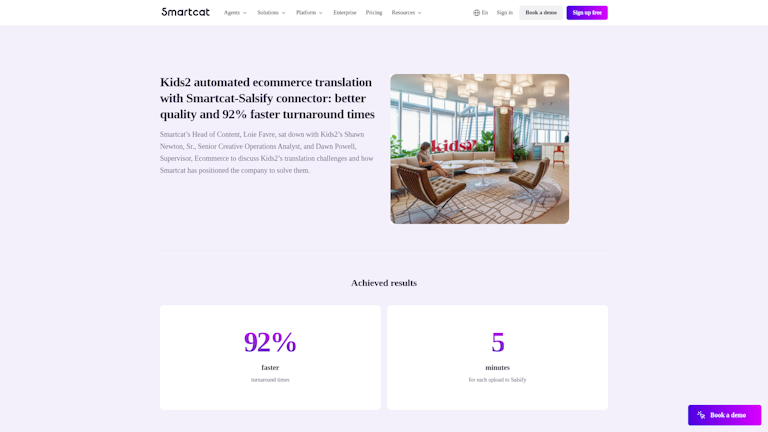 Kids2 automated ecommerce translation with Smartcat-Salsify connector: better quality and 92% faster turnaround times