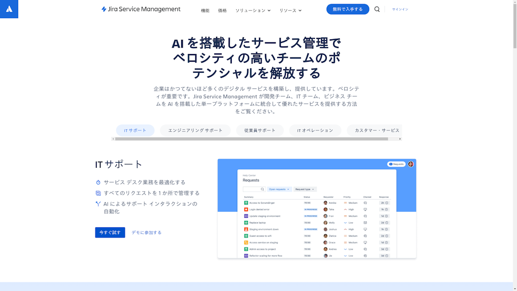 Jira Service Managementのスクリーンショット