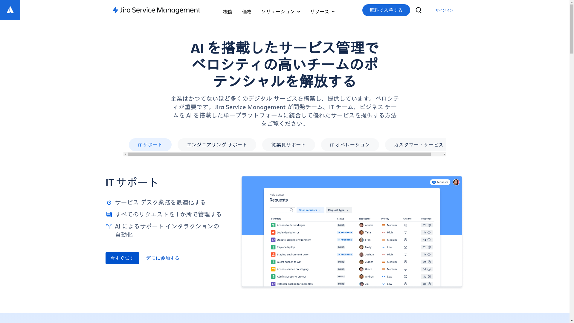 Jira Service Managementのスクリーンショット
