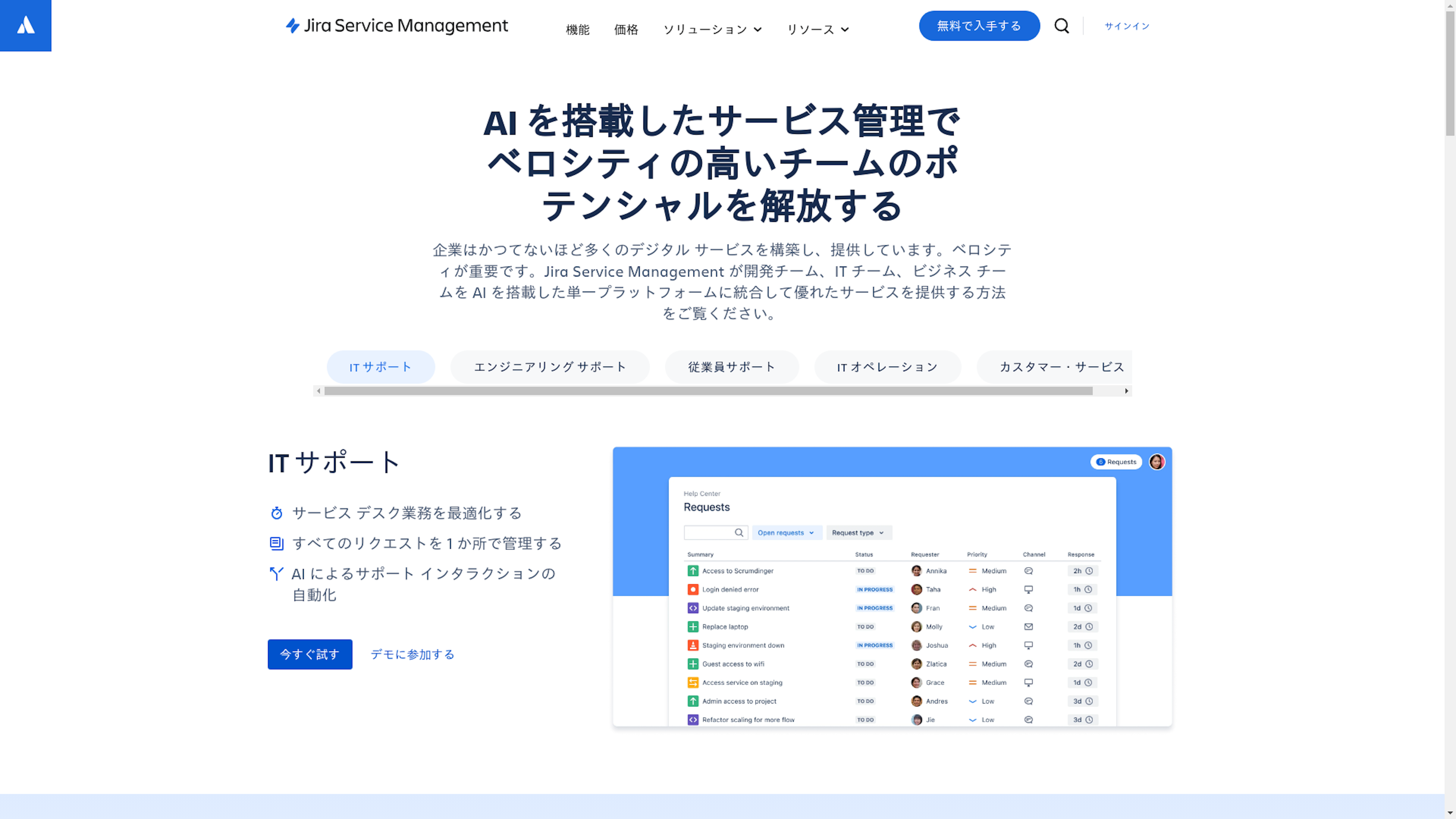 Jira Service Managementのスクリーンショット