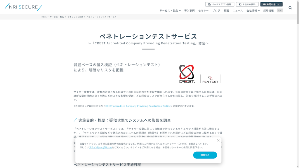 ペネトレーションテストサービスのスクリーンショット